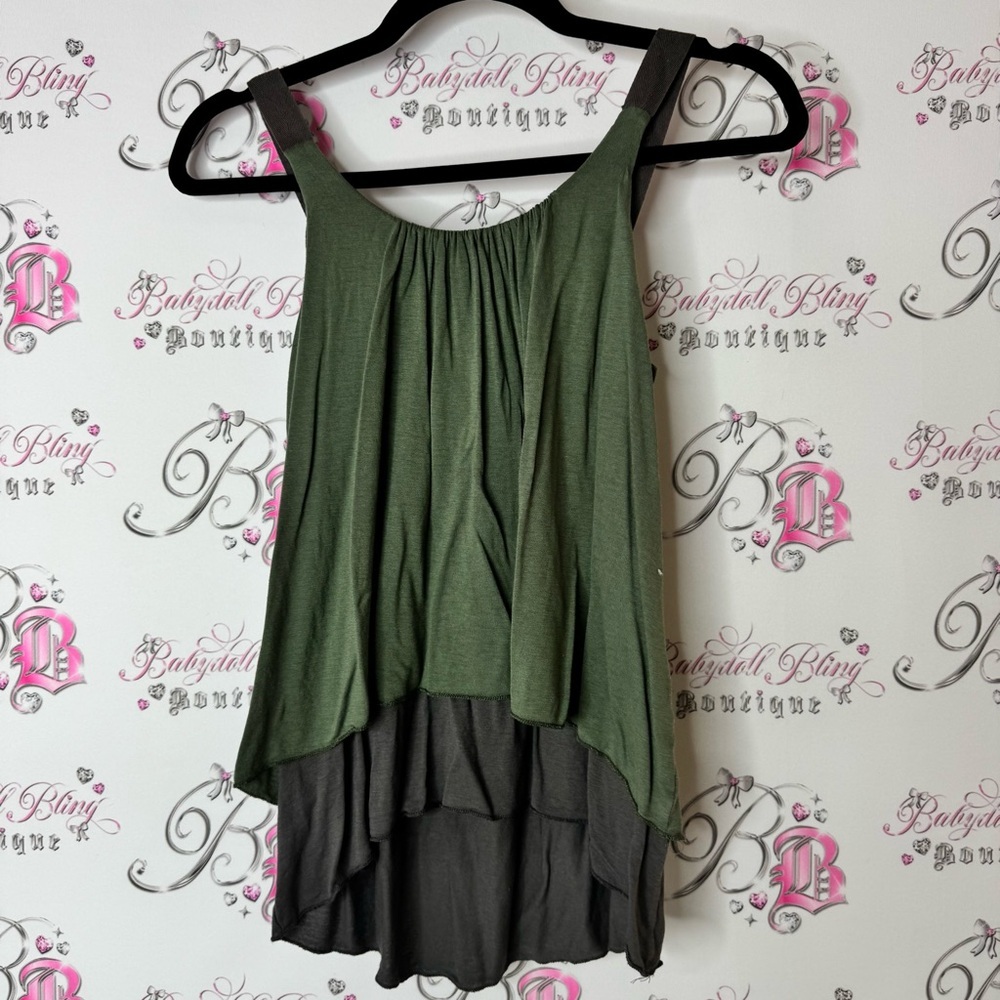 Amadi tank top ruffle dual tier flowy Stylish Green Black shirt Anthropologie